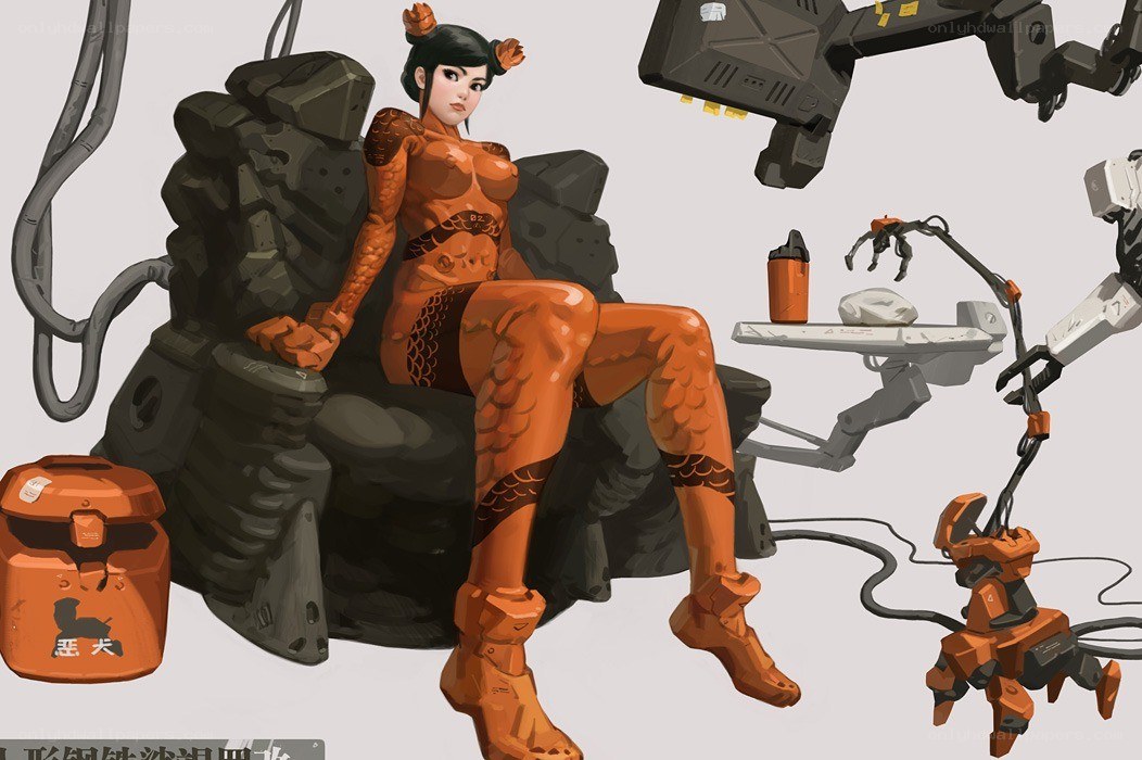 cybernetic warrior in orange armor