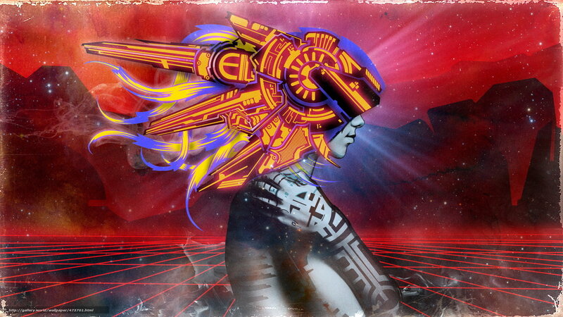 cybernetic warrior in red landscape