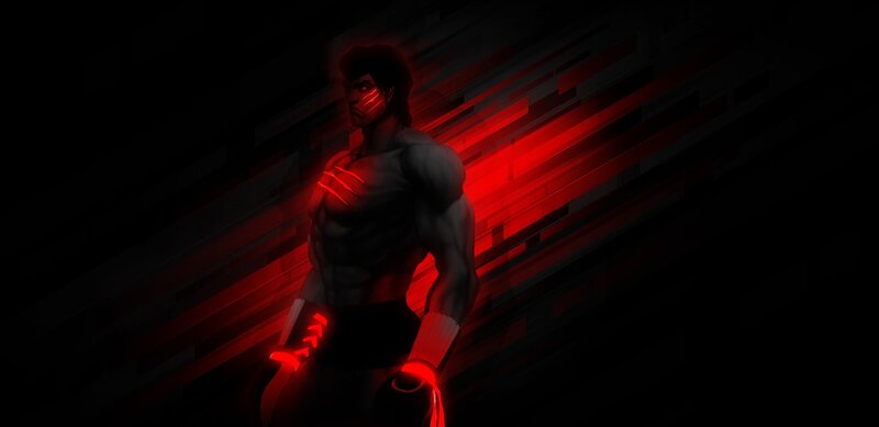 cybernetic warrior in red light