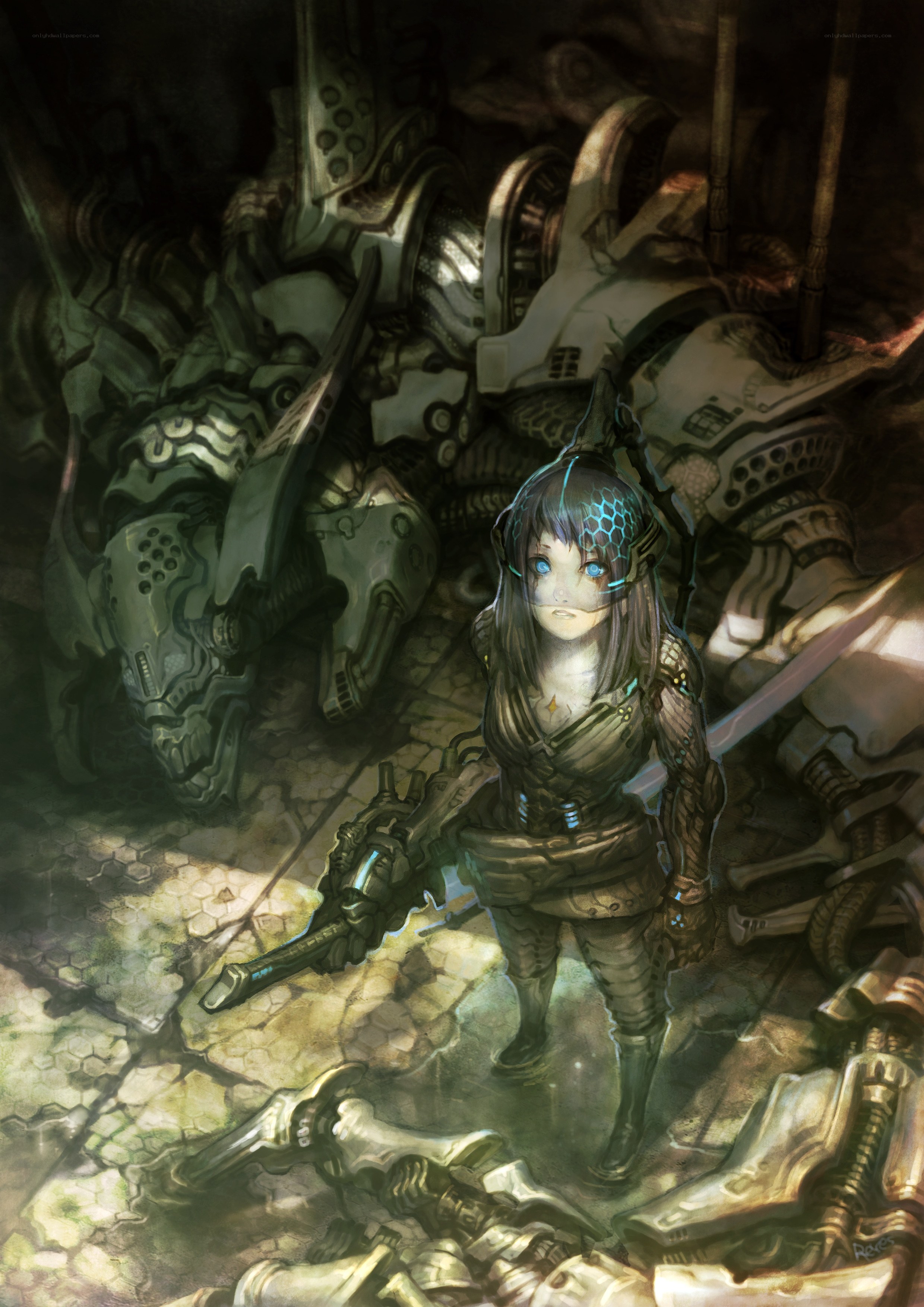 cybernetic warrior in ruins