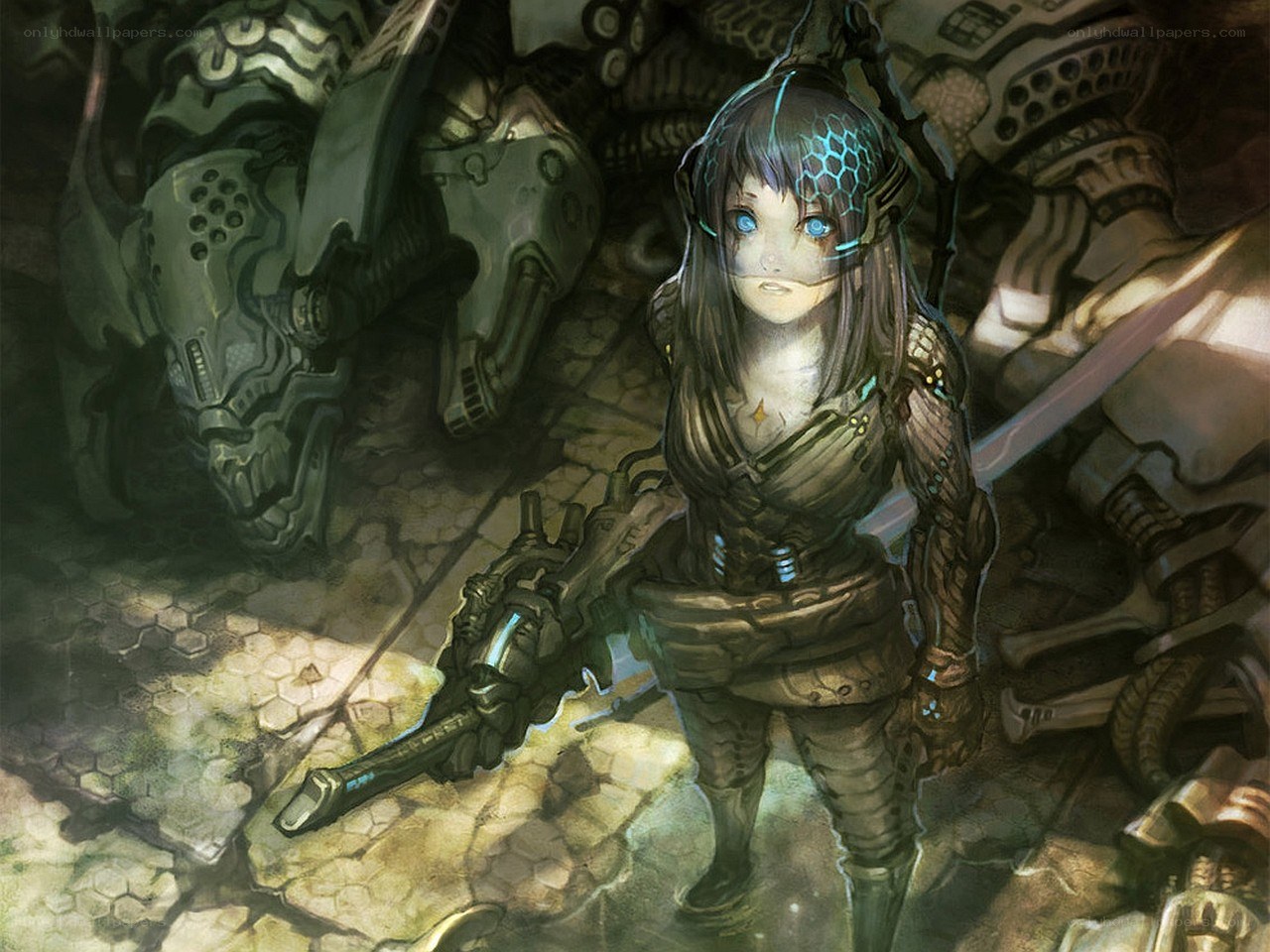 cybernetic warrior in ruins