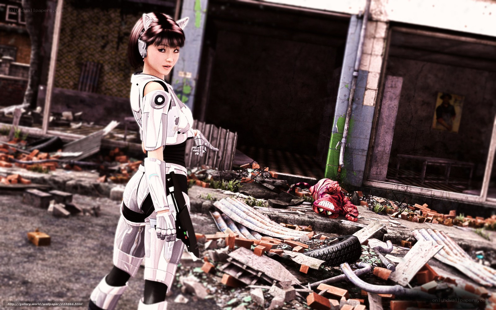 cybernetic warrior in ruins