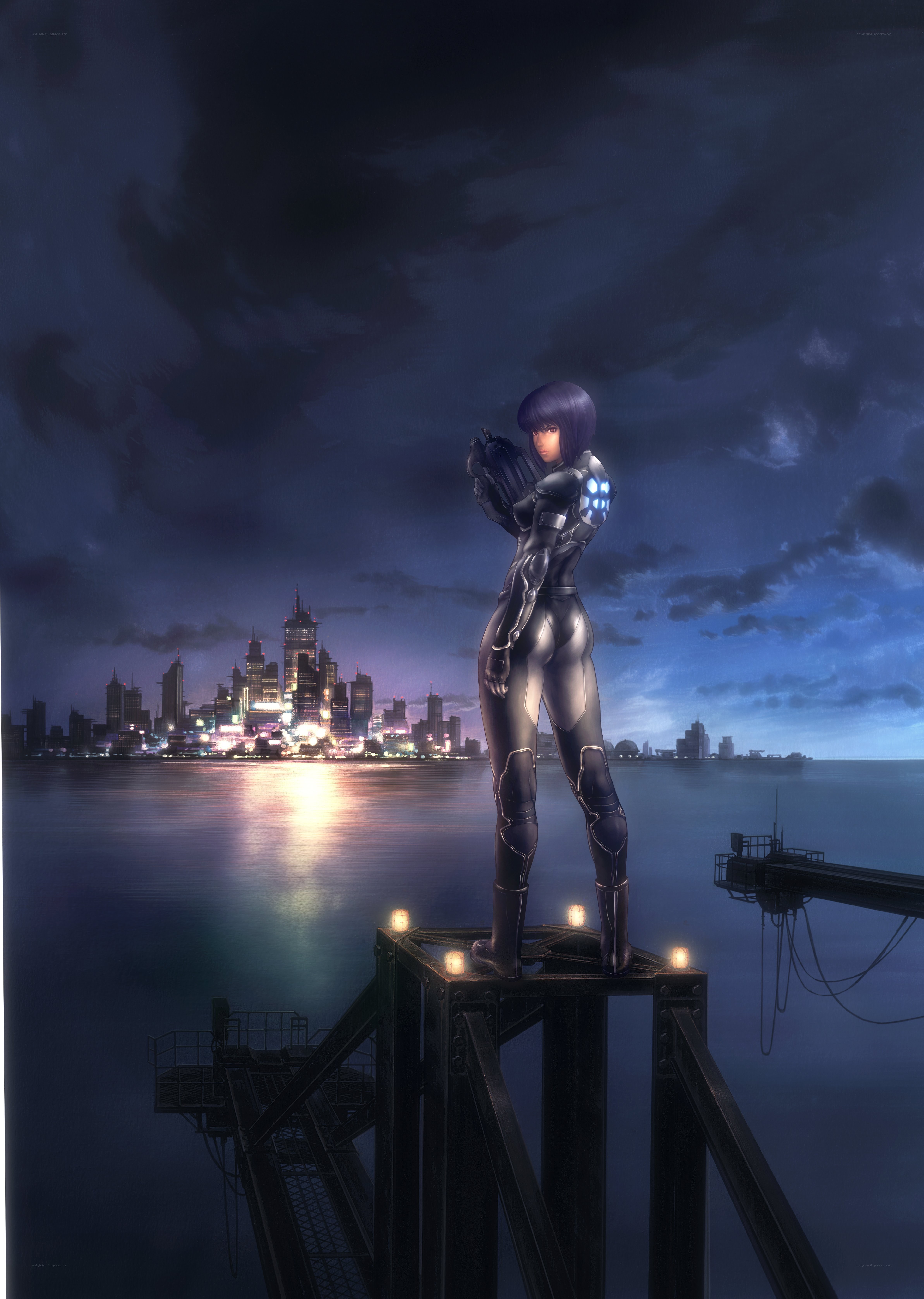 cybernetic warrior on a pier
