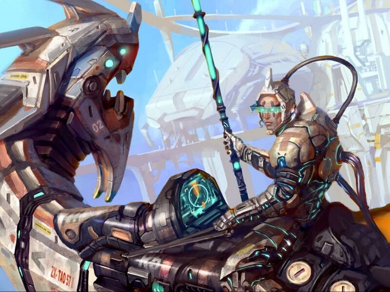 cybernetic warrior on mech