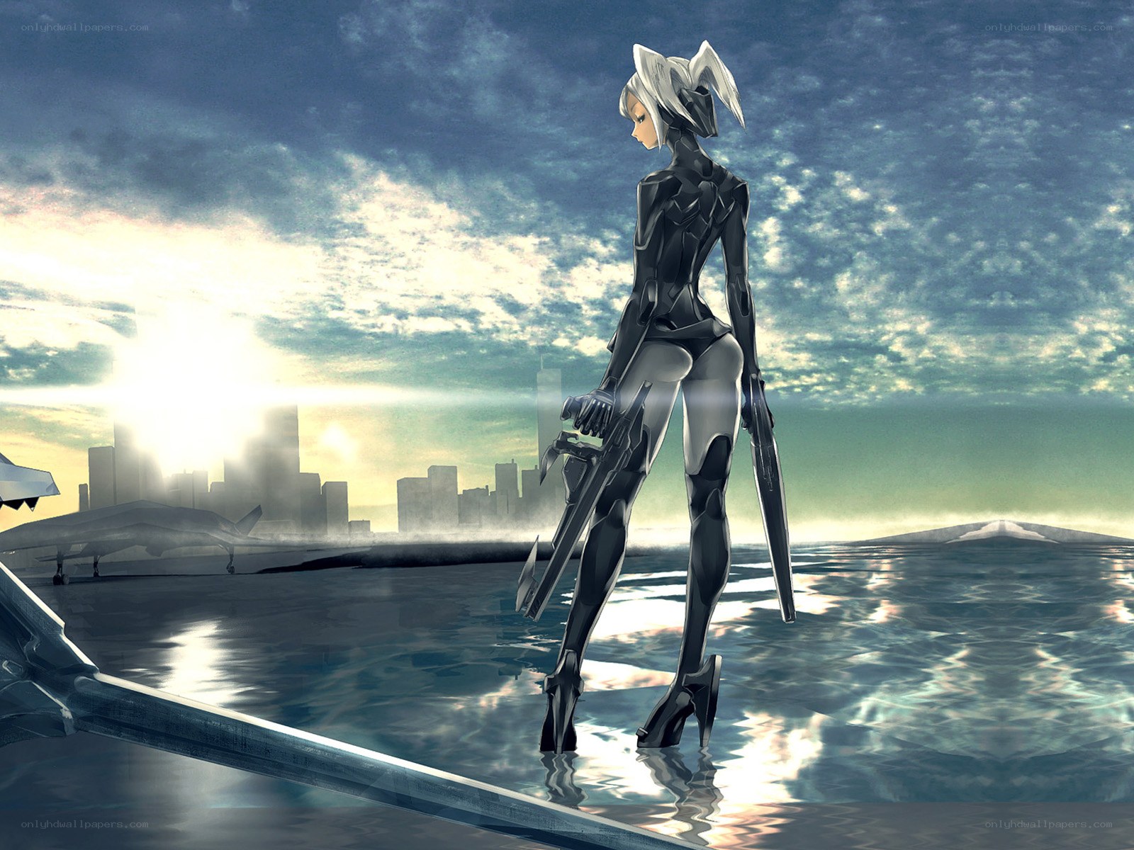 cybernetic warrior on water
