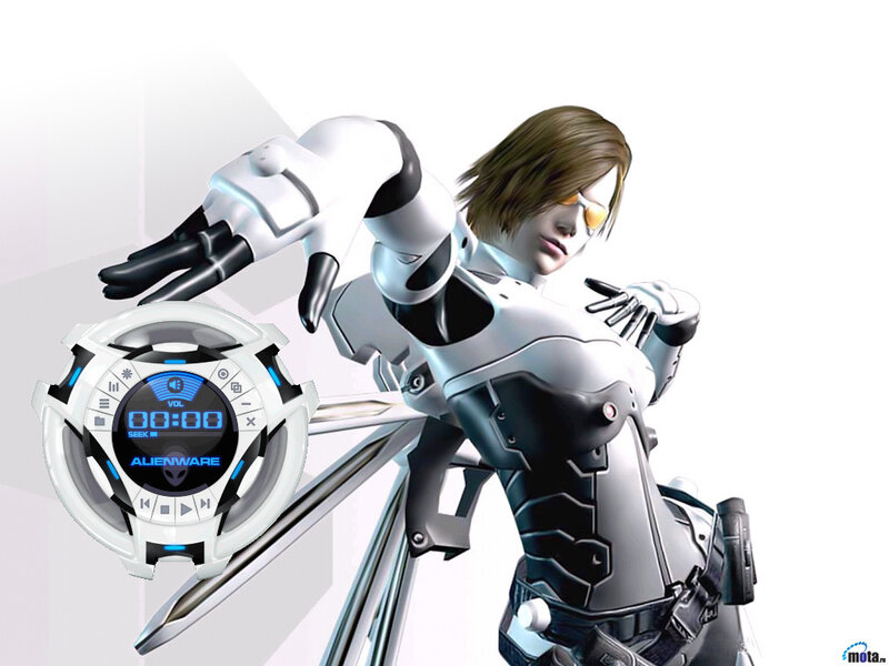 cybernetic warrior with alienware device