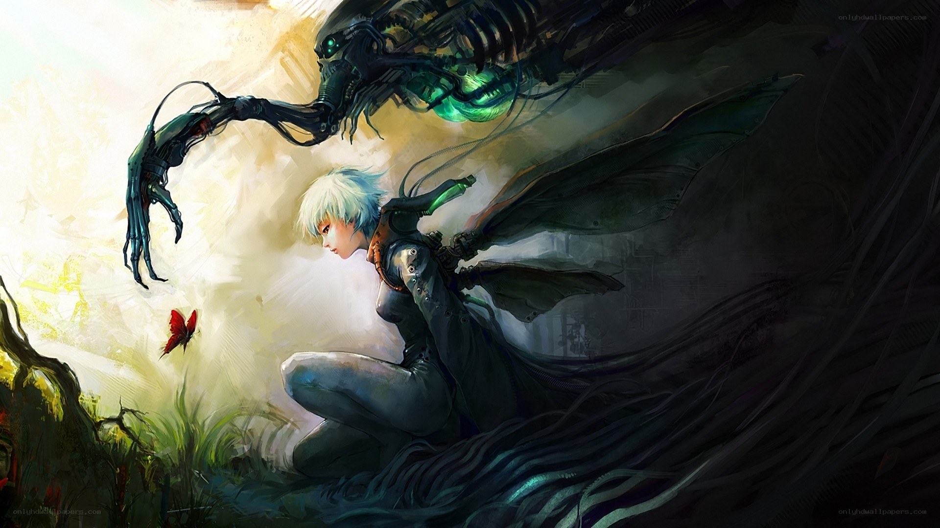 cybernetic warrior with butterfly