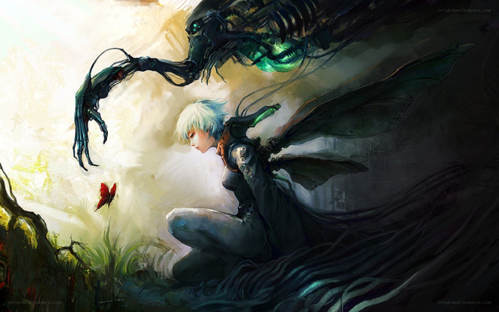 cybernetic warrior with butterfly