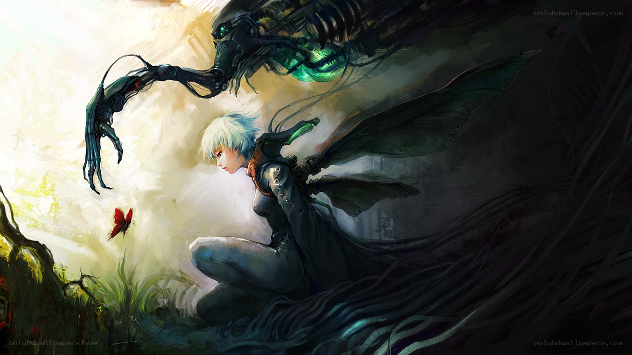cybernetic warrior with butterfly
