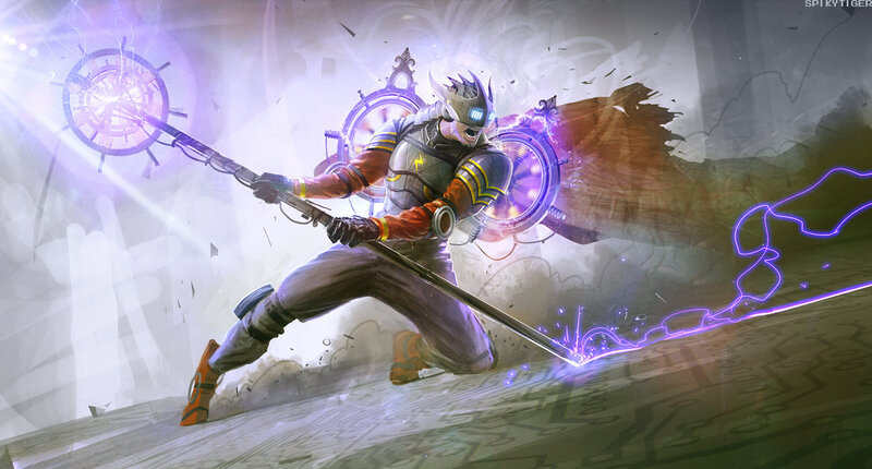 cybernetic warrior with energy weapon