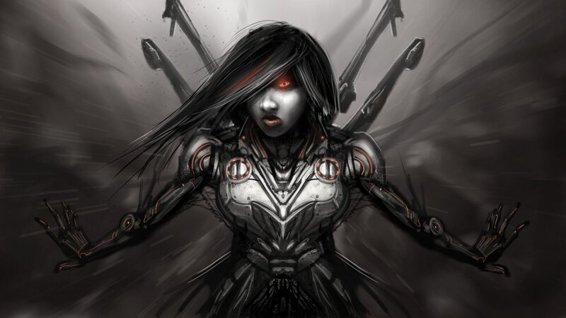 cybernetic warrior with glowing eyes