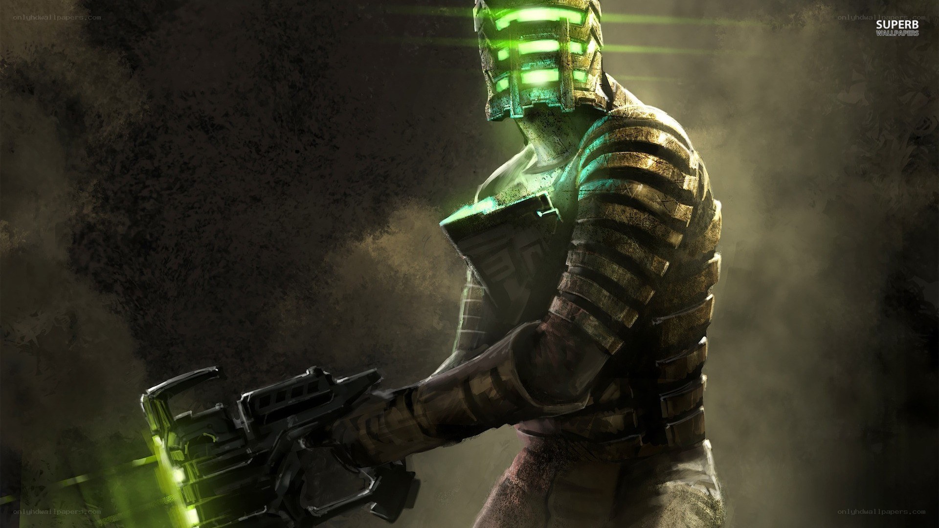 Cybernetic warrior with glowing helmet