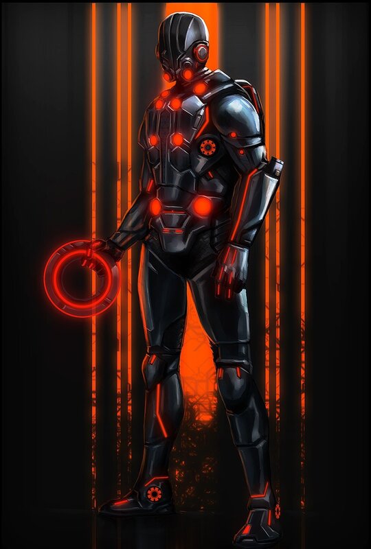 cybernetic warrior with glowing ring