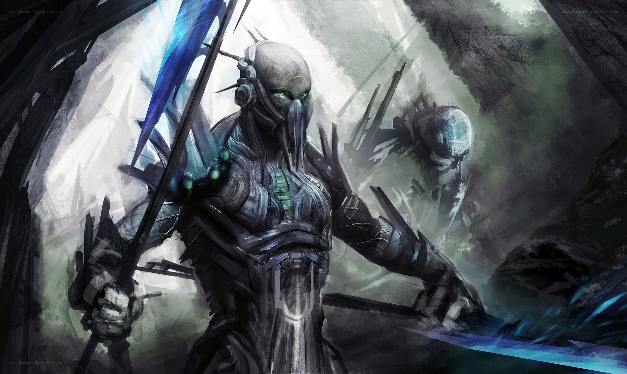 cybernetic warrior with glowing sword