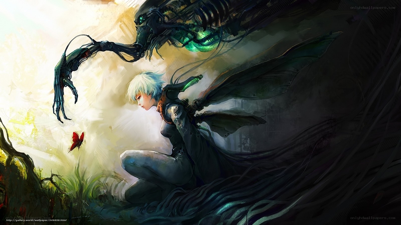 cybernetic warrior with insectoid creature