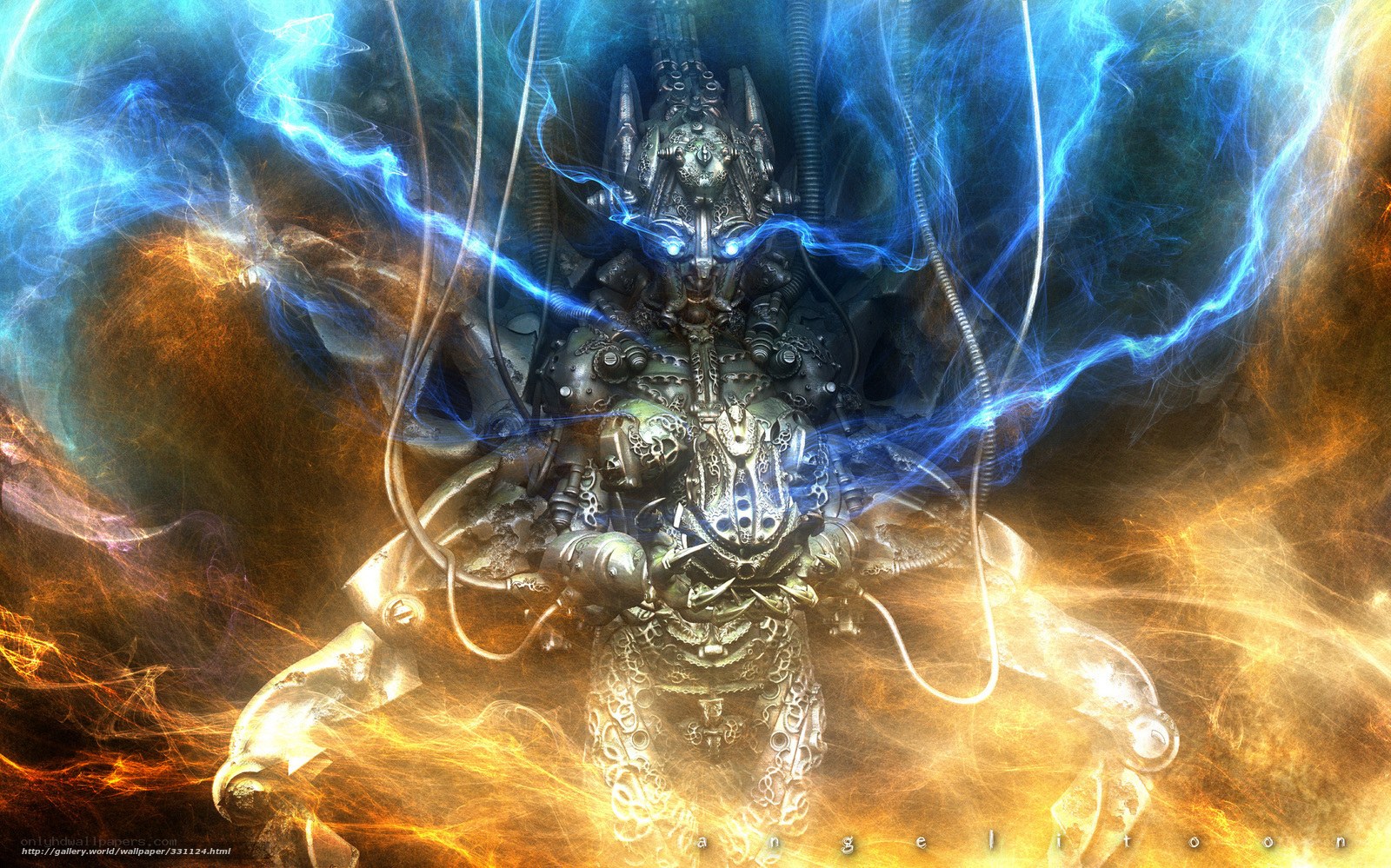 cybernetic warrior with lightning