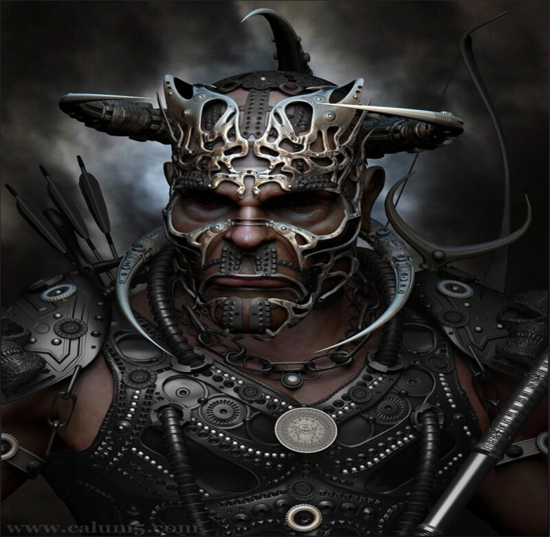 cybernetic warrior with mechanical armor