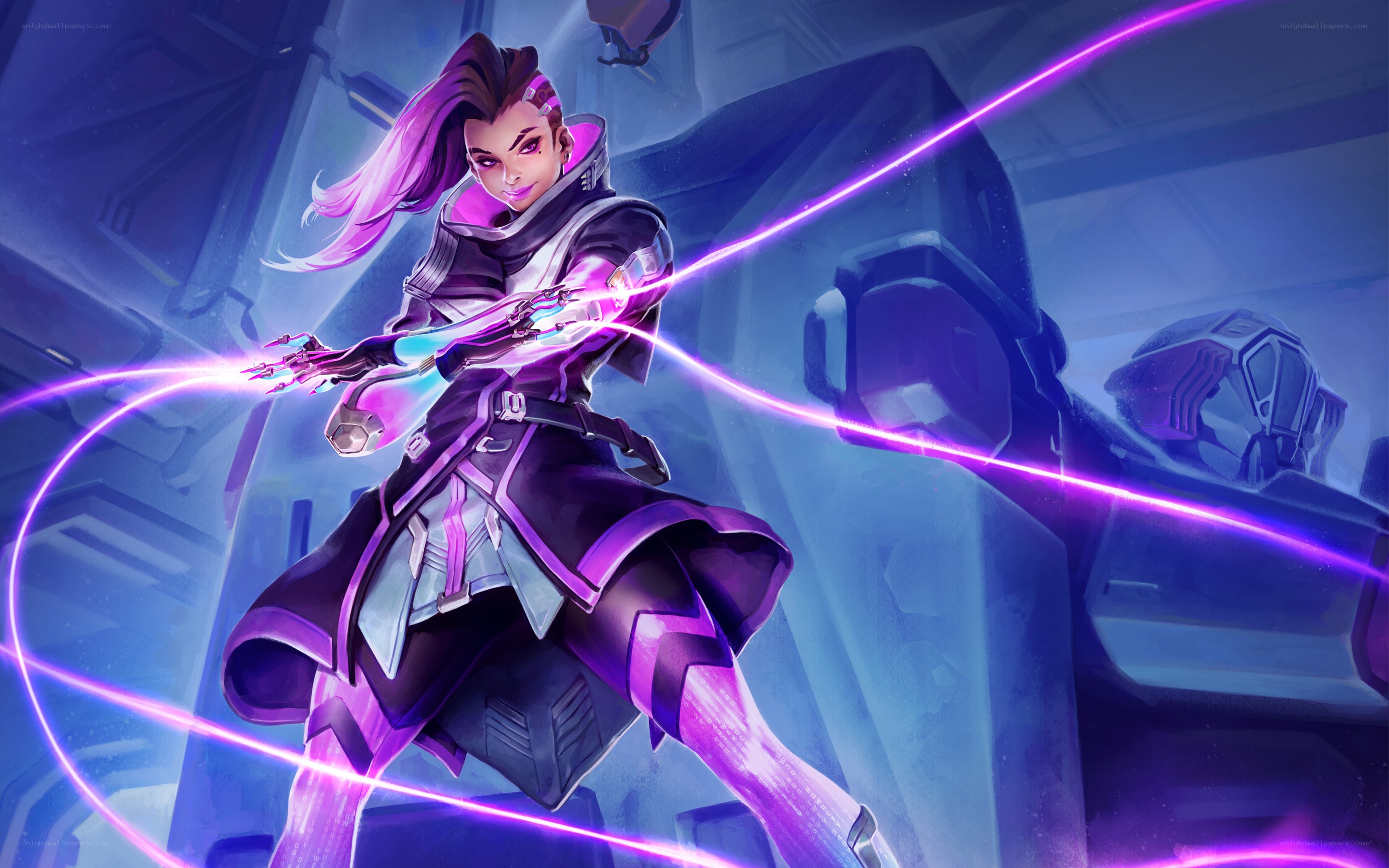 cybernetic warrior with purple energy