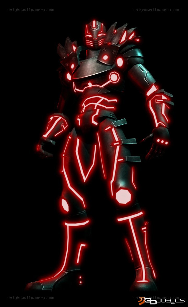 cybernetic warrior with red lights