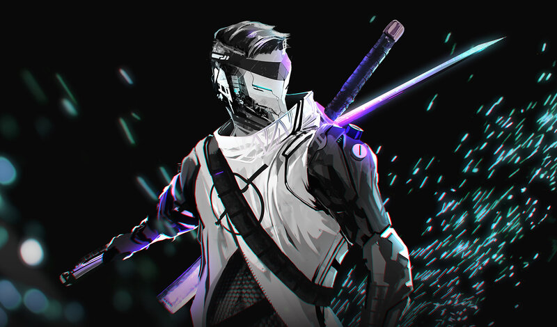 Cybernetic Warrior with Sword — Black