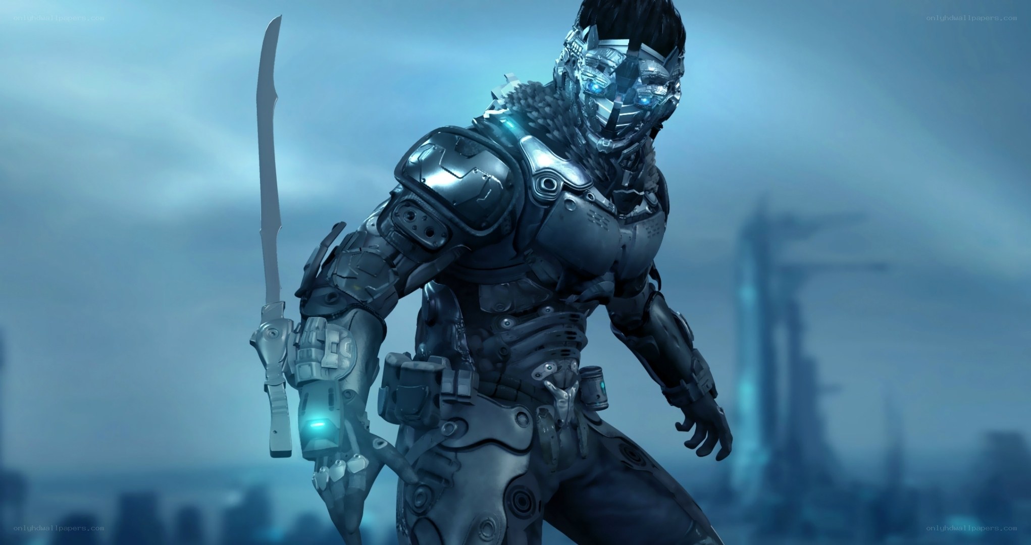 cybernetic warrior with sword