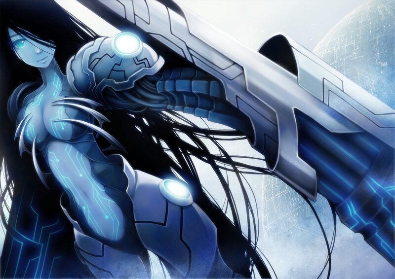 cybernetic warrior with weapon