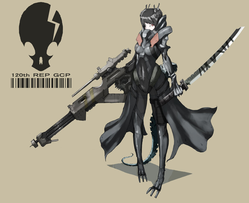 cybernetic warrior with weapons