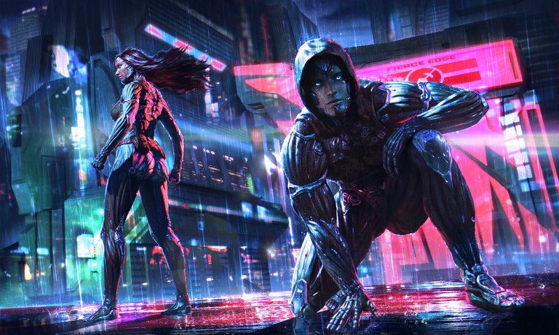 Cybernetic Warriors in Rain