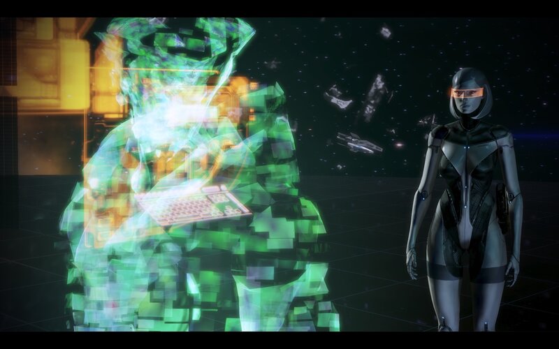 cybernetic woman and hologram