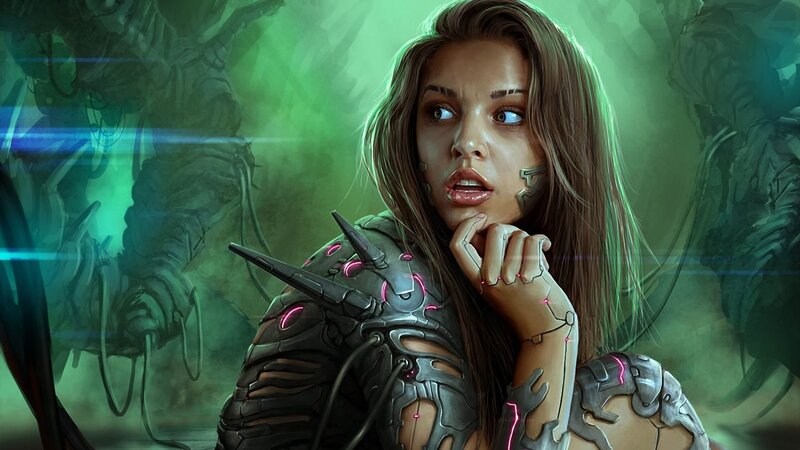 Cybernetic Woman in Armor — Green