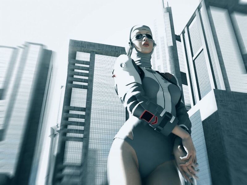 cybernetic woman in city