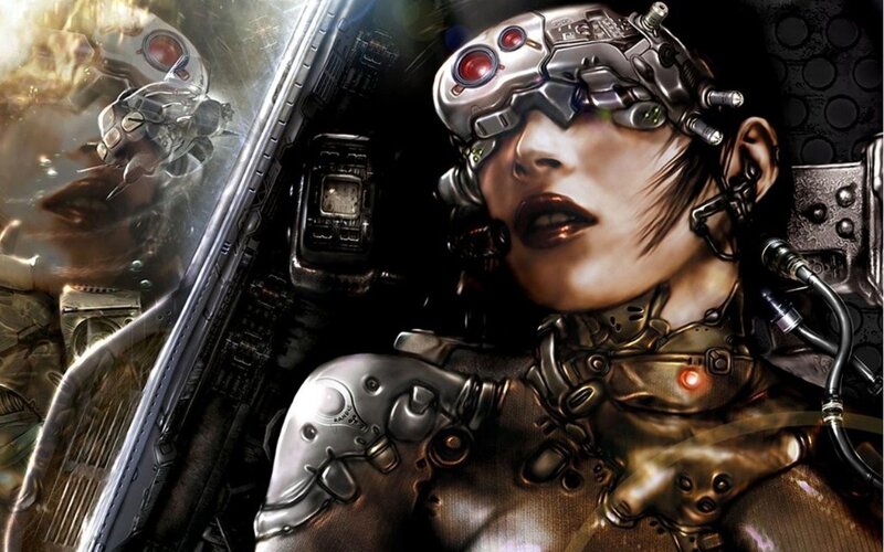 cybernetic woman in cockpit