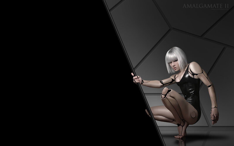 cybernetic woman in dark corridor