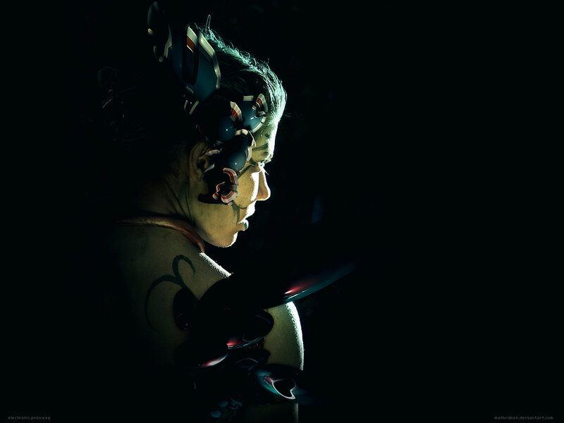 cybernetic woman in darkness