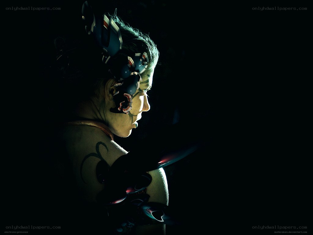 cybernetic woman in darkness
