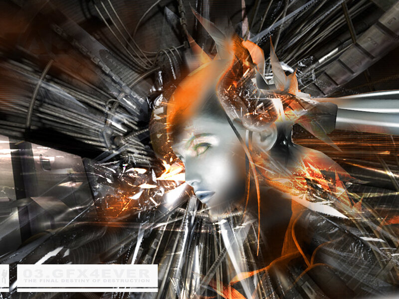 cybernetic woman in digital chaos