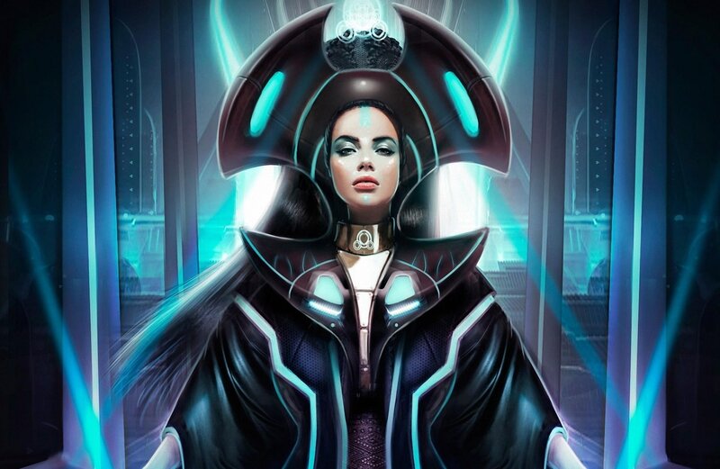 cybernetic woman in futuristic armor