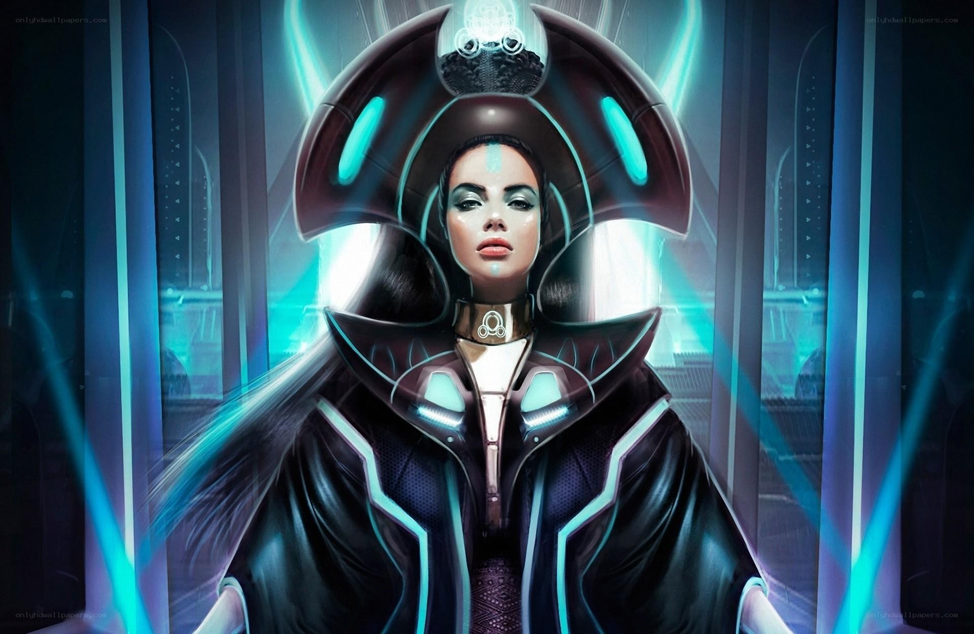cybernetic woman in futuristic armor