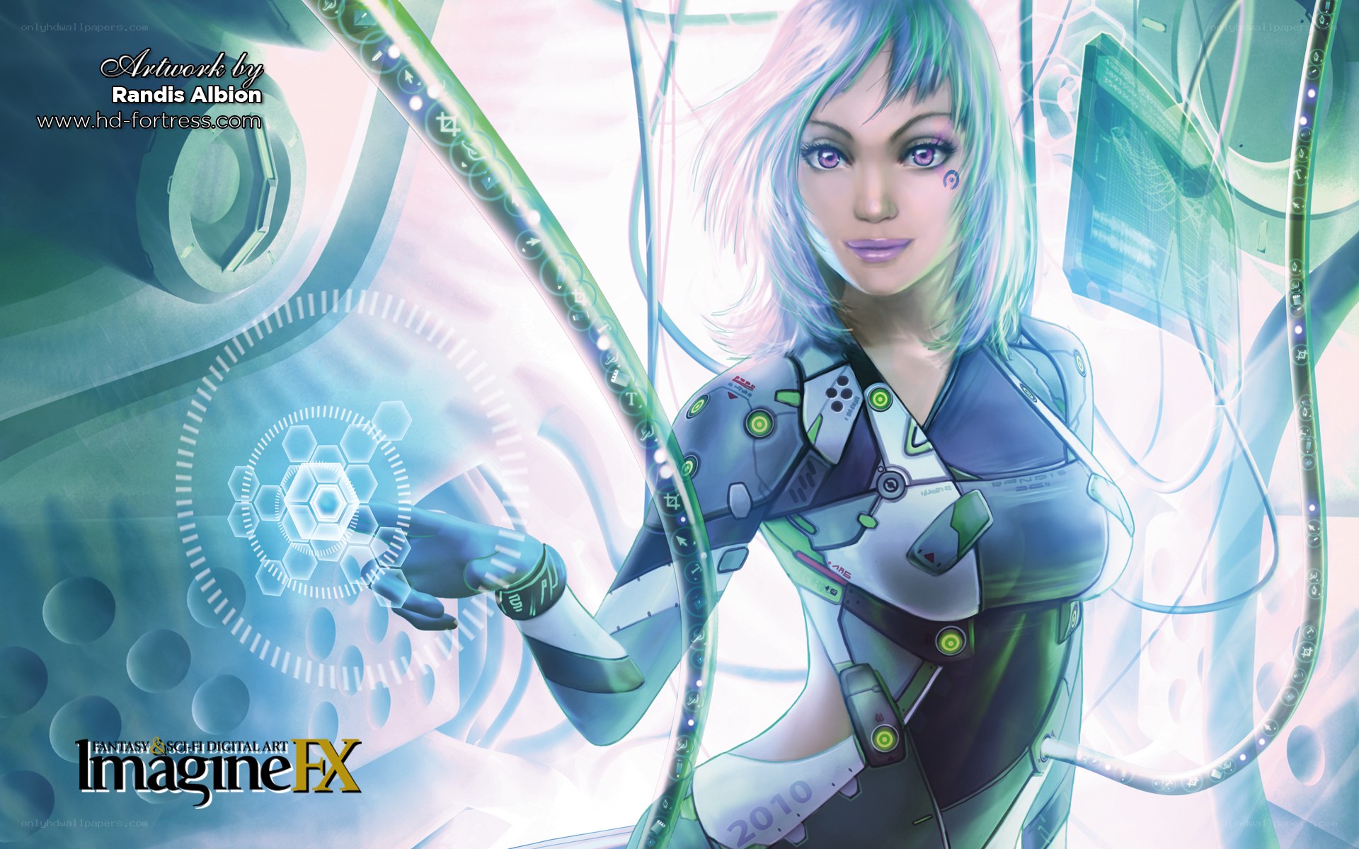 cybernetic woman in futuristic interface