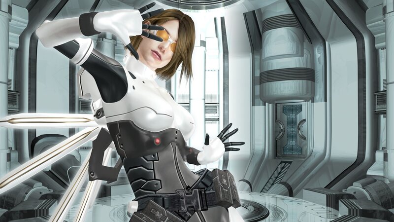 cybernetic woman in futuristic setting