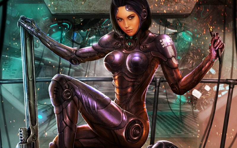 cybernetic woman in futuristic setting