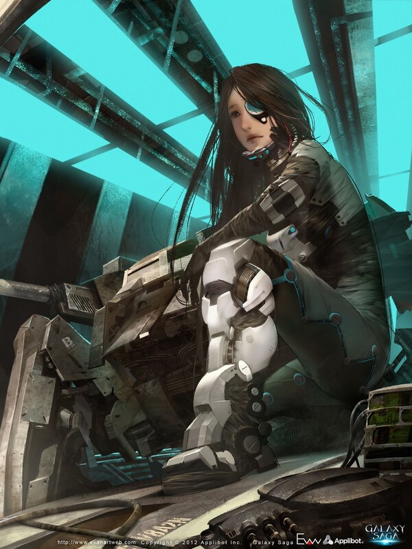 cybernetic woman in futuristic setting