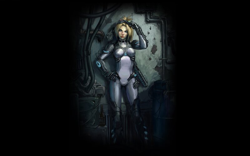 cybernetic woman in industrial setting