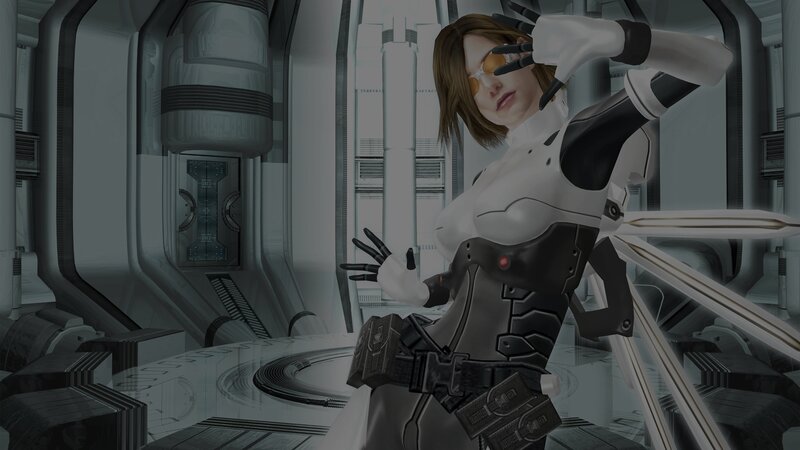 cybernetic woman in sci-fi corridor