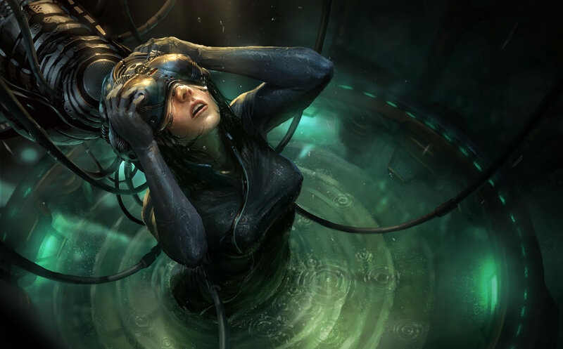 cybernetic woman in tank