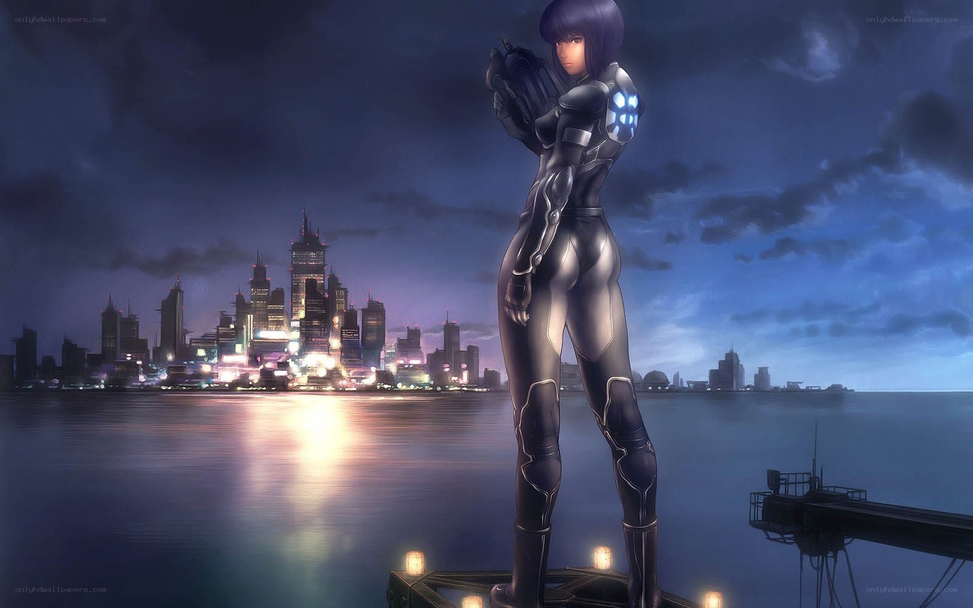 cybernetic woman on a dock