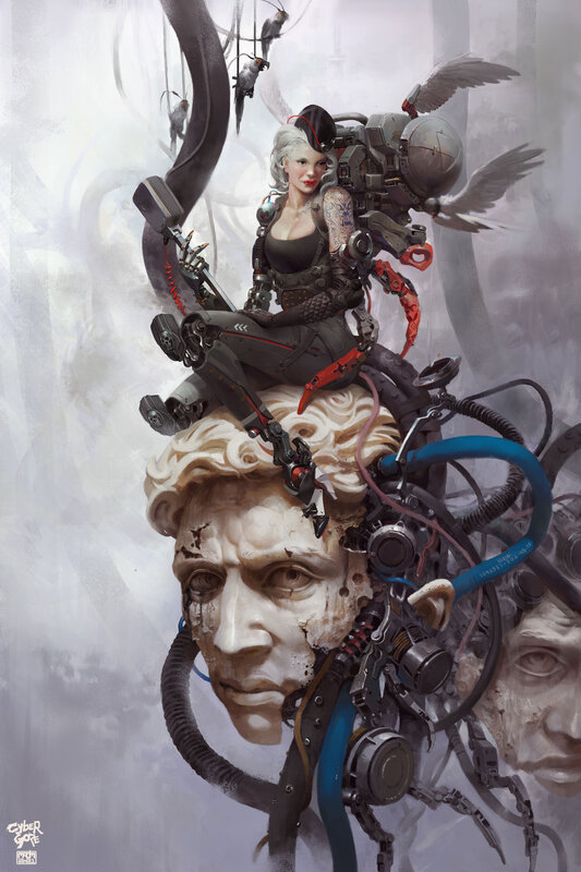 Cybernetic Woman on Statue