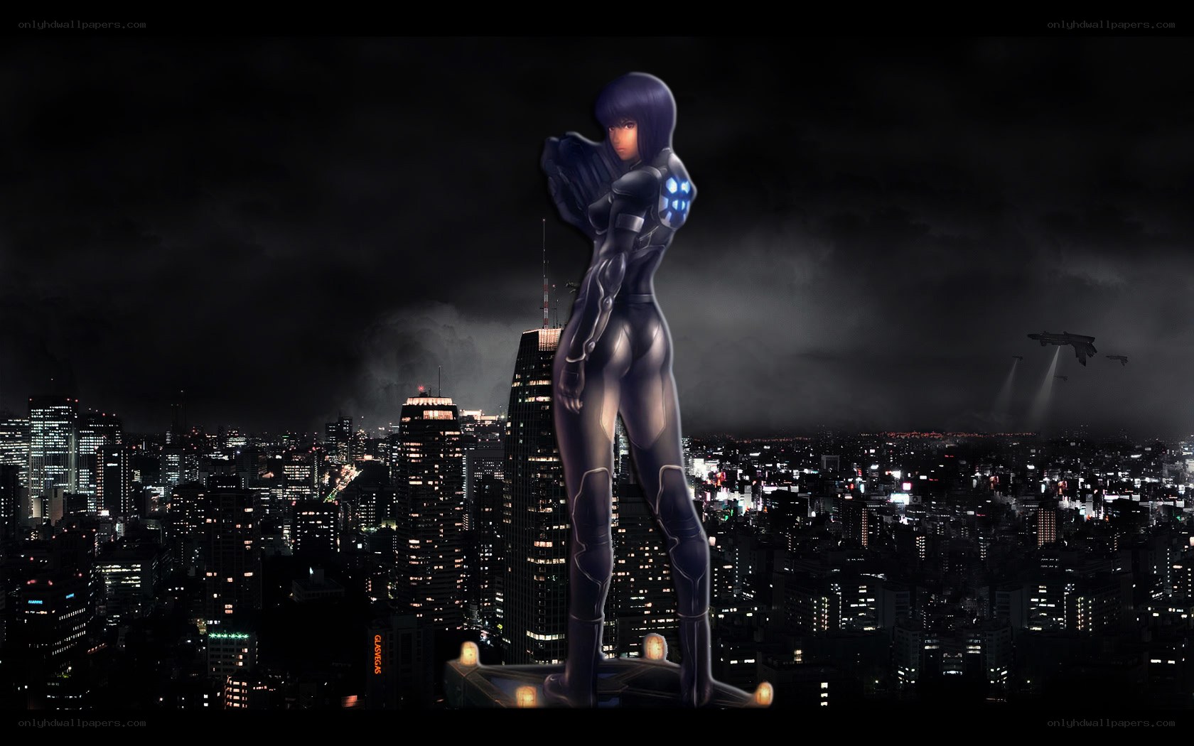 cybernetic woman over city