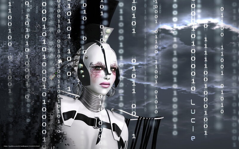 cybernetic woman with binary code