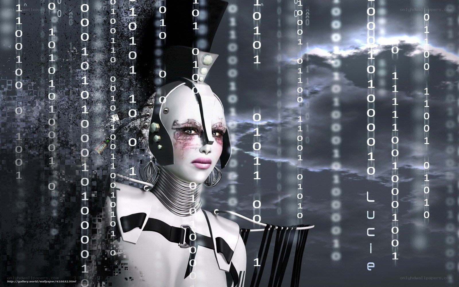 cybernetic woman with binary code